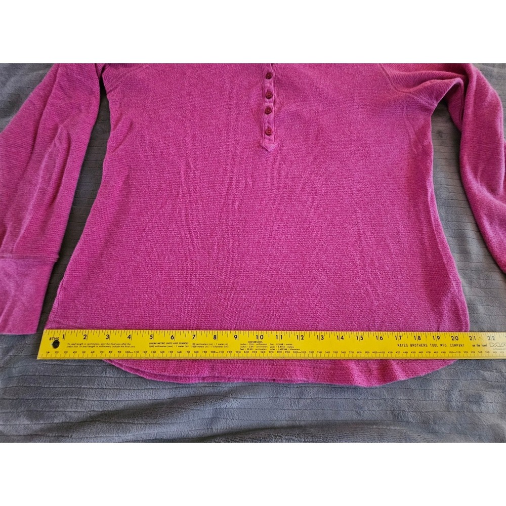 LL Bean Womens Raspberry Pink Waffle Knit Henley Top Long Sleeve Large Regular - Picture 4 of 9